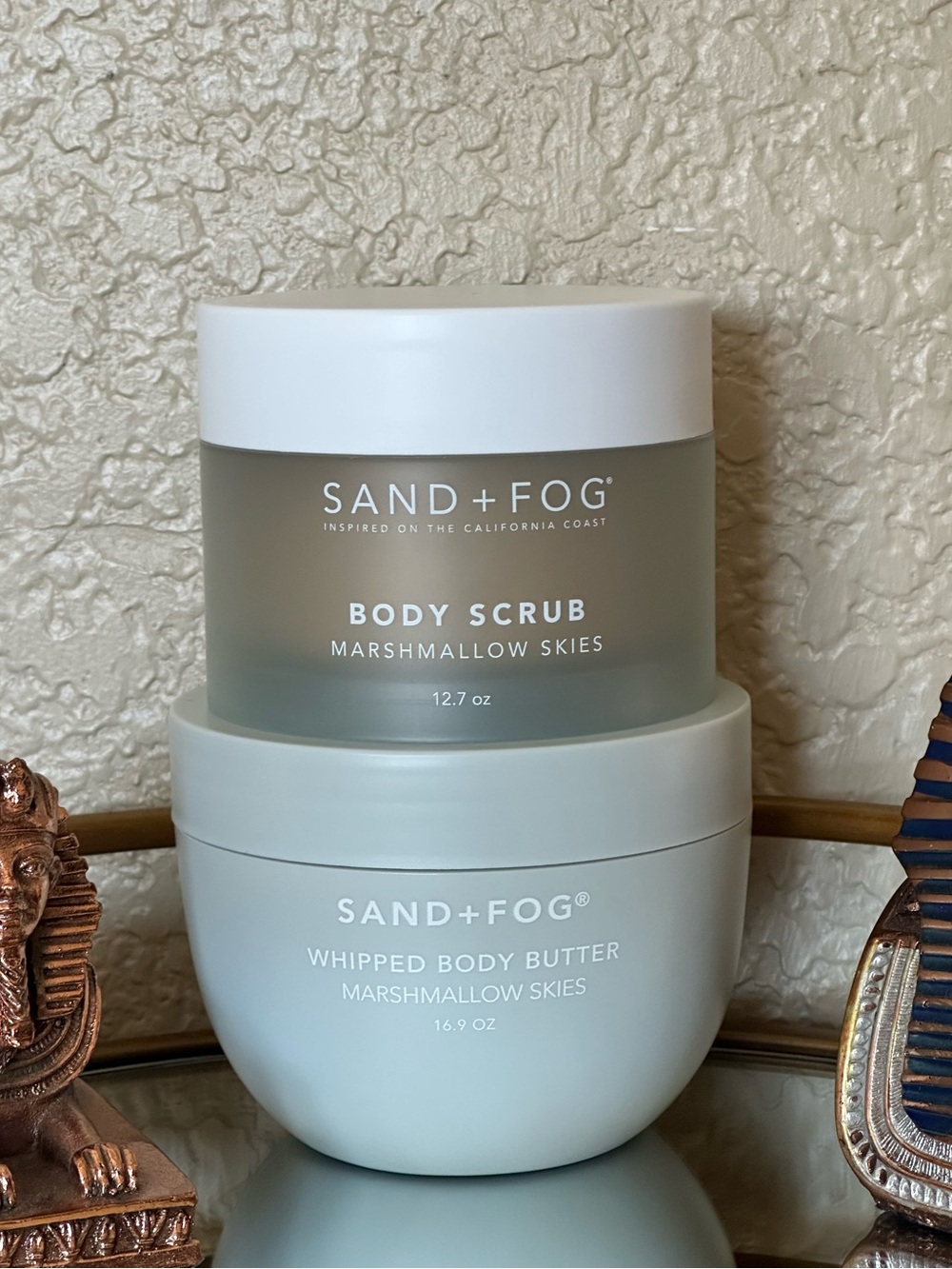 Sand + Fog Marshmallow Skies 12.7oz body scrub and 16.9oz whipped body butter